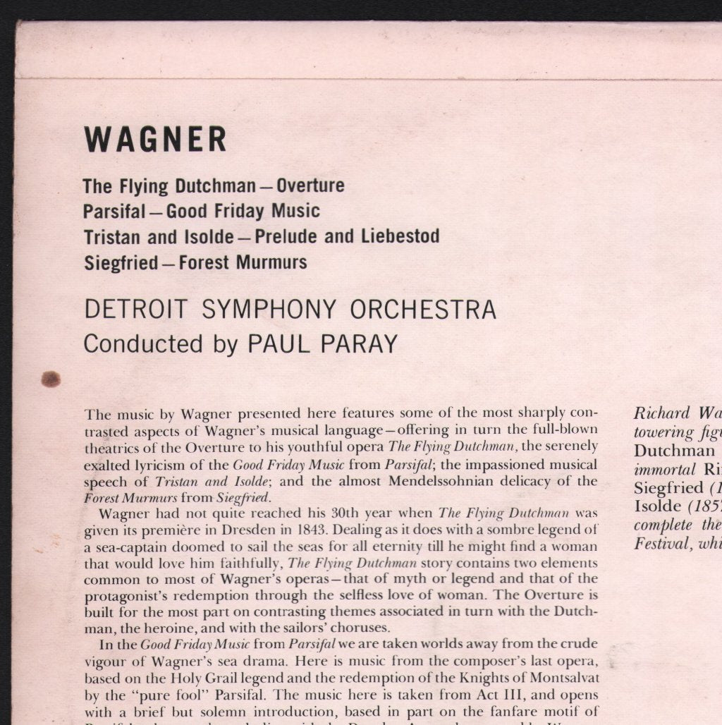 Paul Paray / Detroit Symphony Orchestra - Wagner Masterpieces - Lp
