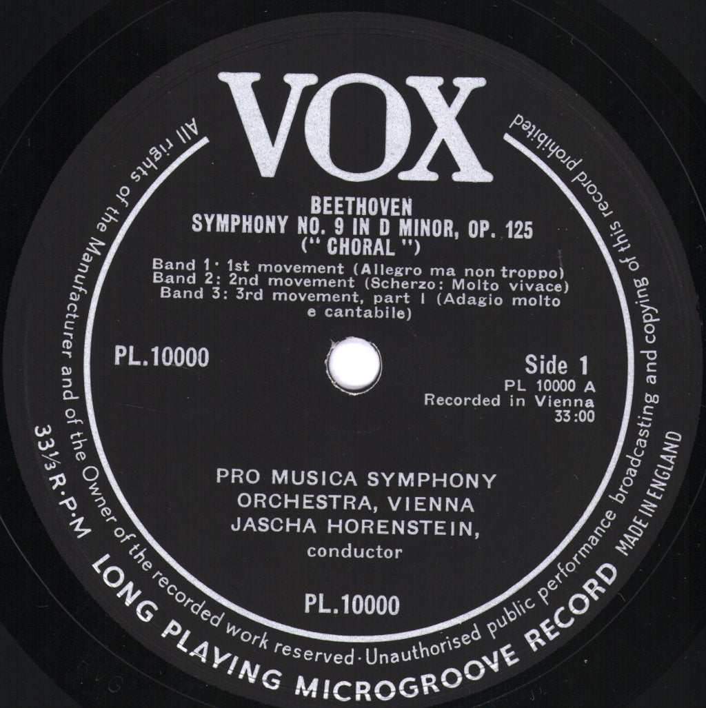 Jascha Horenstein / Pro Musica Symphony, Vienna / Wilma Lipp / Elizabeth Hoengen - Beethoven - Symphony No. 9 In D Minor, Op. 125 - Lp