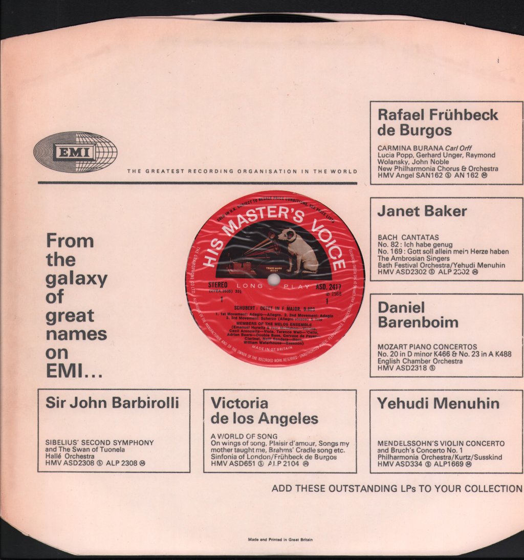 Melos Ensemble Of London - Schubert Octet - Lp