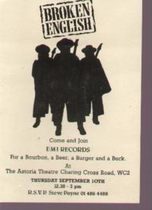Broken English - Astoria Invite - Ticket
