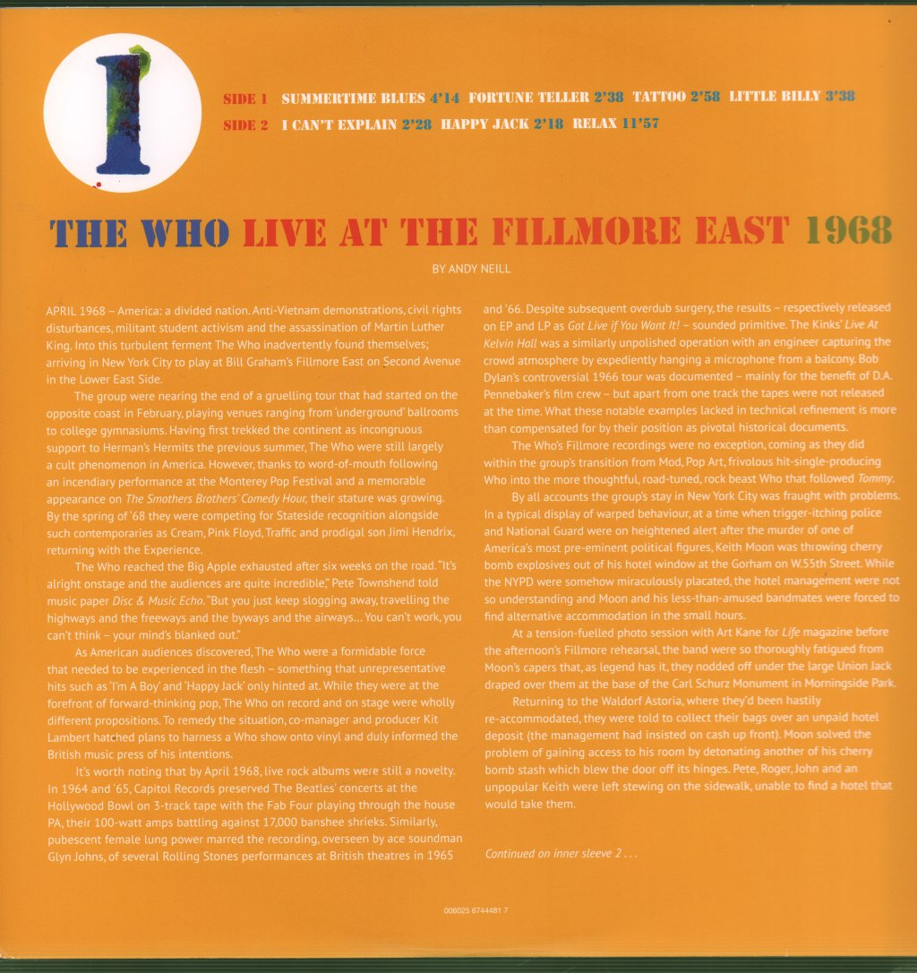 Who - Live At The Fillmore East 1968 - Triple Lp