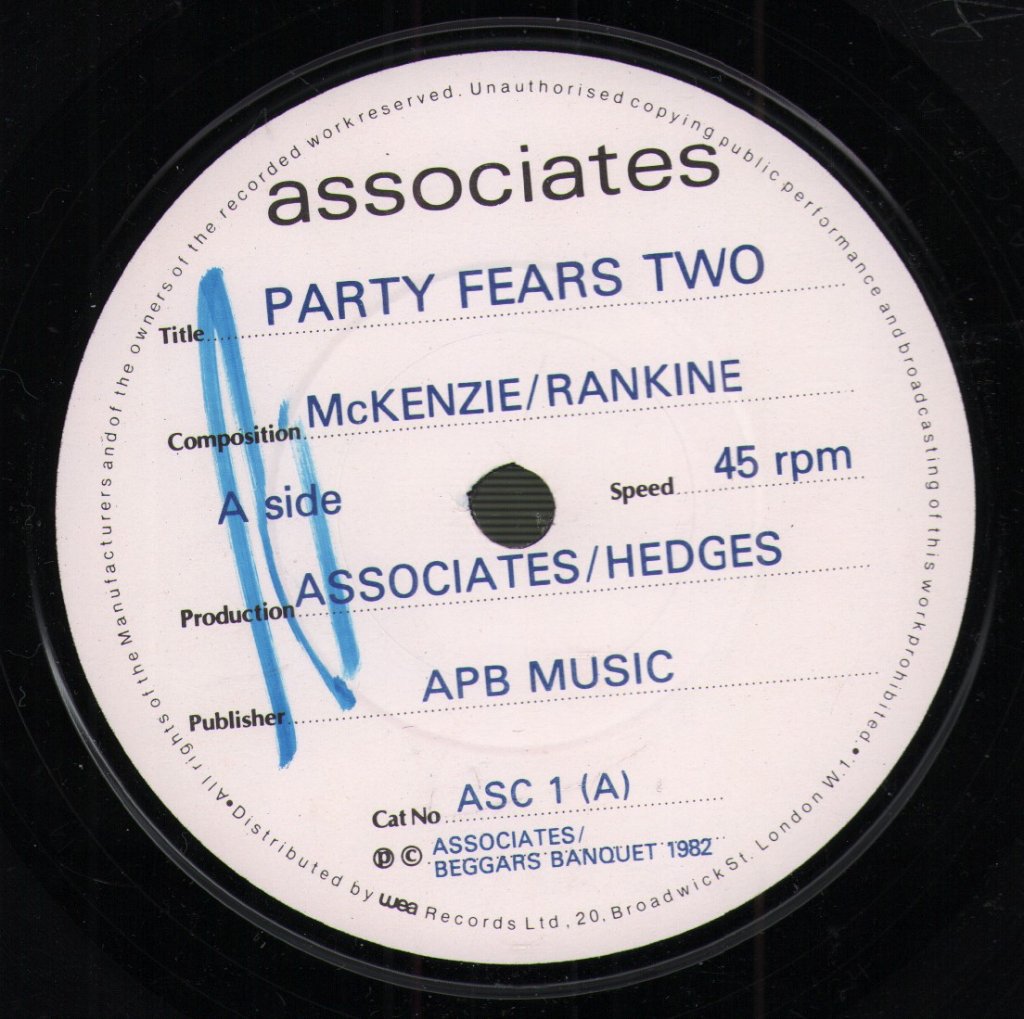 Associates - Party Fears Two - 7 Inch