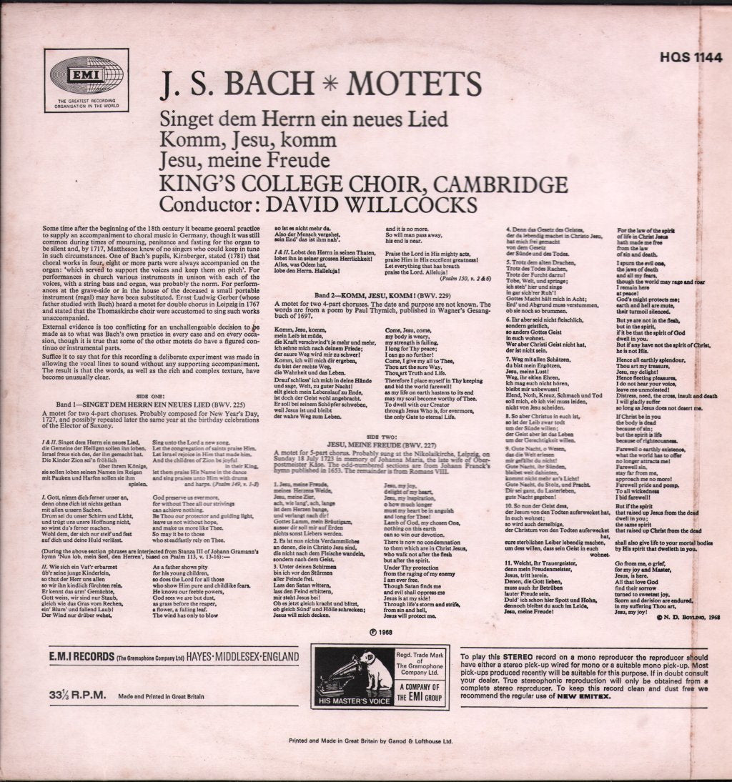 David Willcocks / King's College Choir, Cambridge - J.S. Bach - Motets - Lp