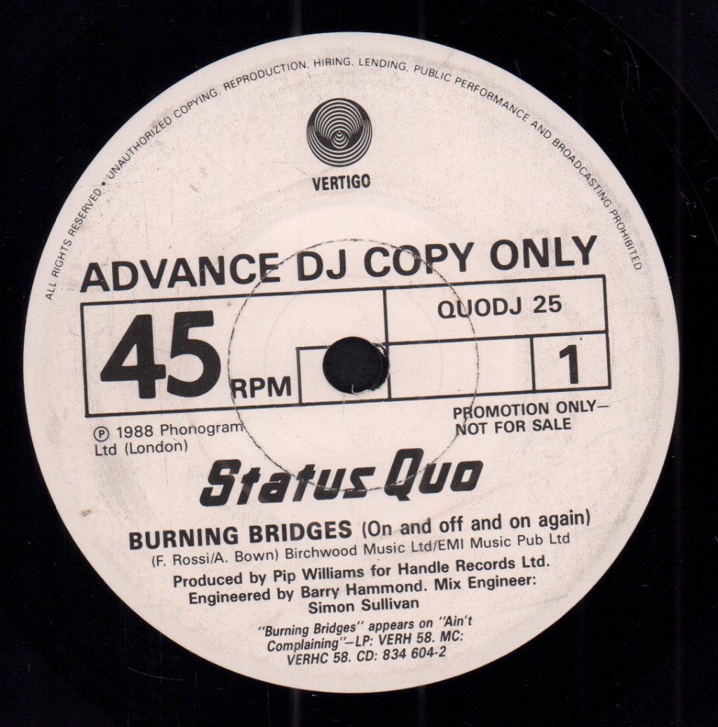 Status Quo - Burning Bridges - 7 Inch