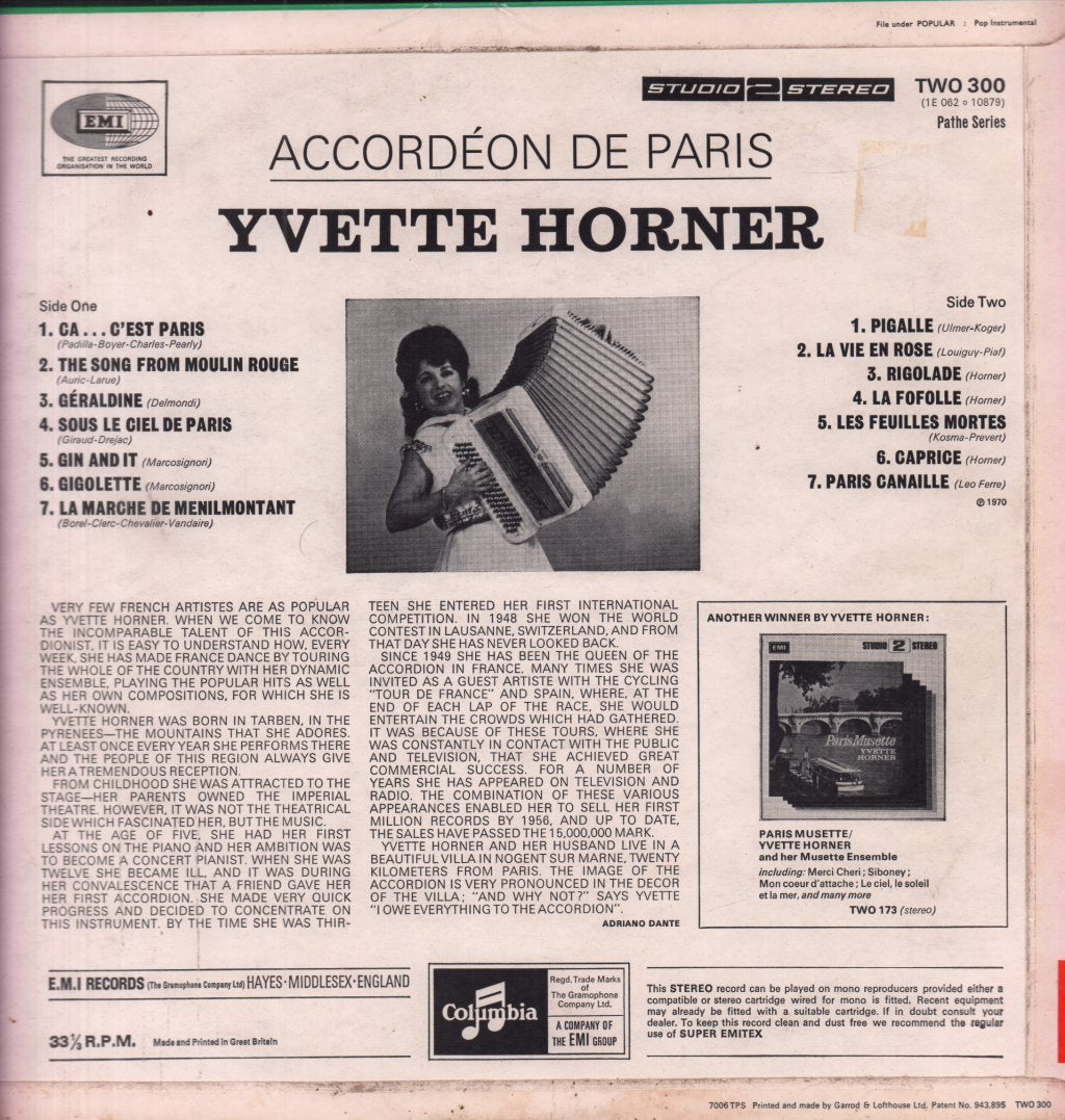 Yvette Horner - Accordeon De Paris - Lp