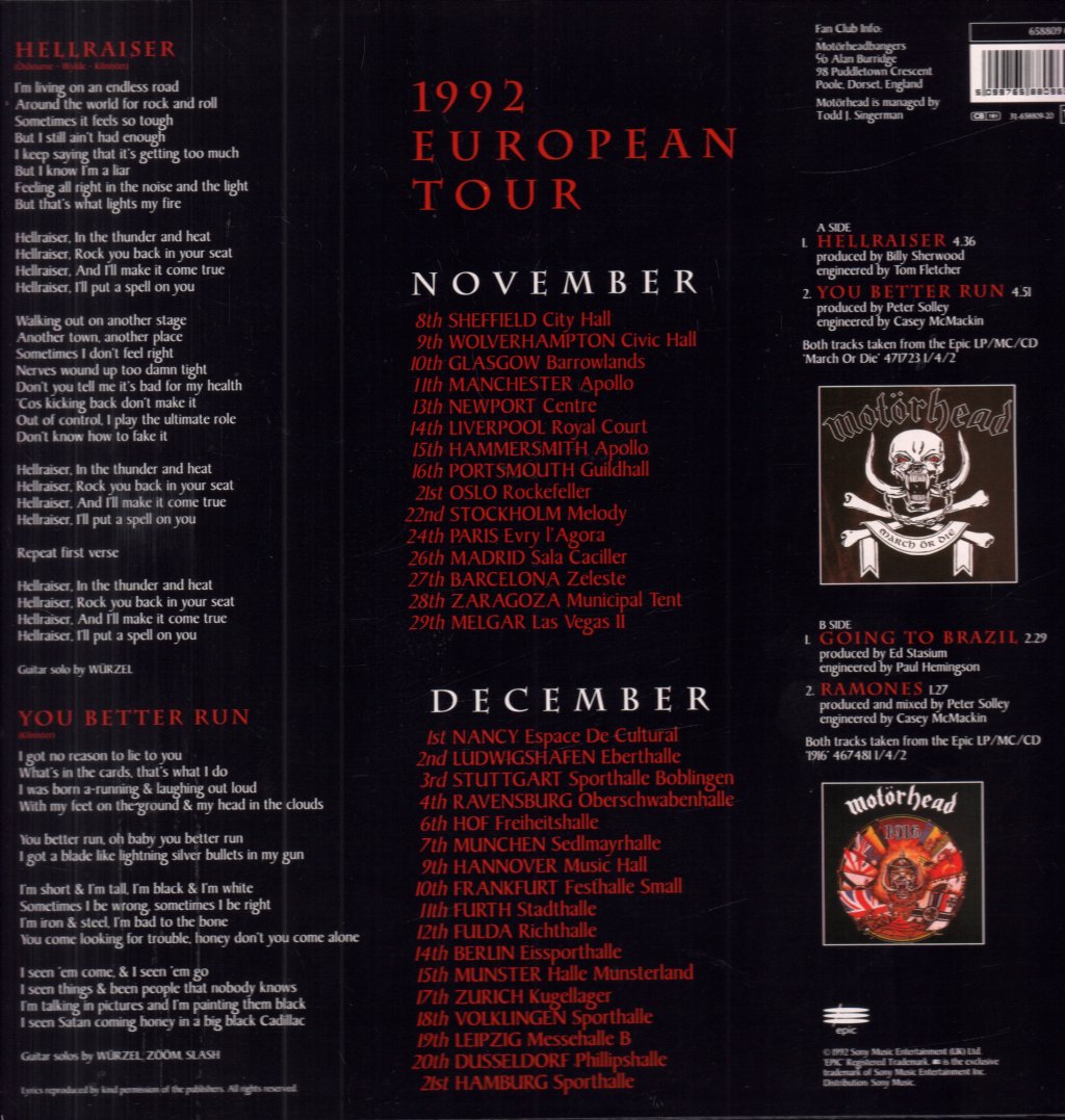 Motorhead - '92 Tour EP - 12 Inch