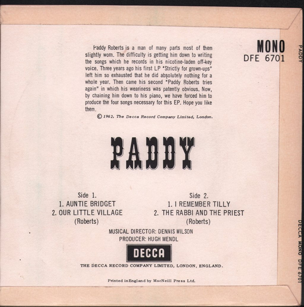 Paddy Roberts - Paddy - 7 Inch