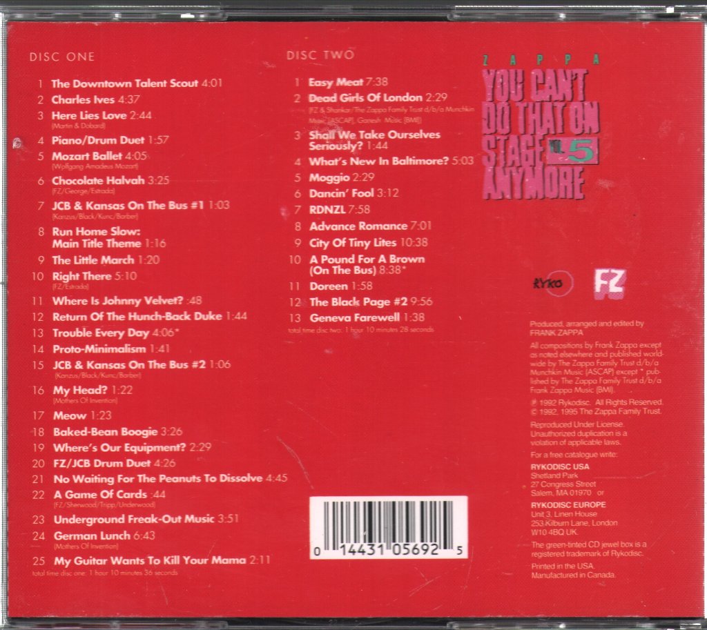 Frank Zappa - You Can't Do That On Stage Anymore Vol. 5 - Double Cd