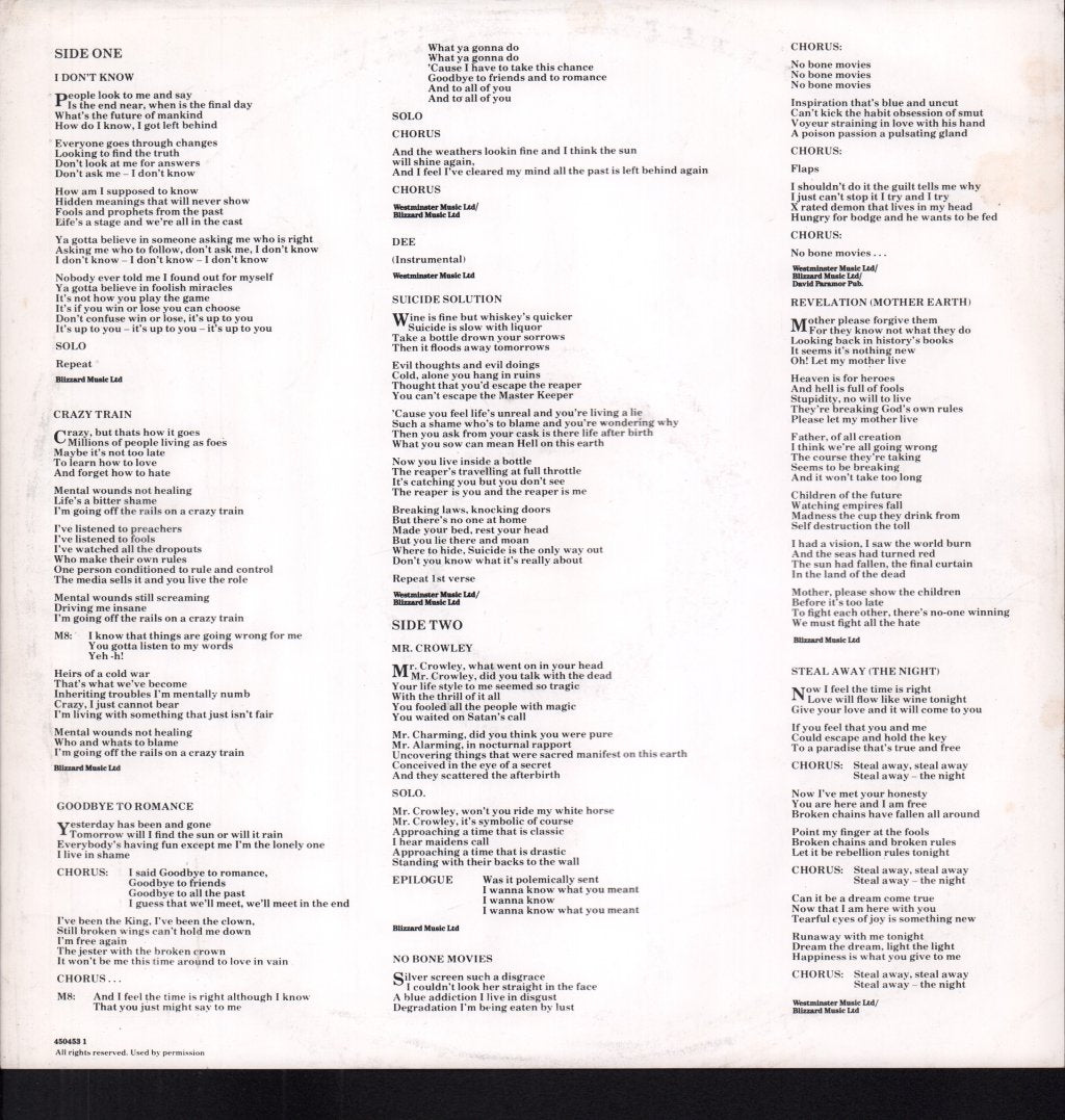 Ozzy Osbourne - Blizzard Of Ozz - Lp