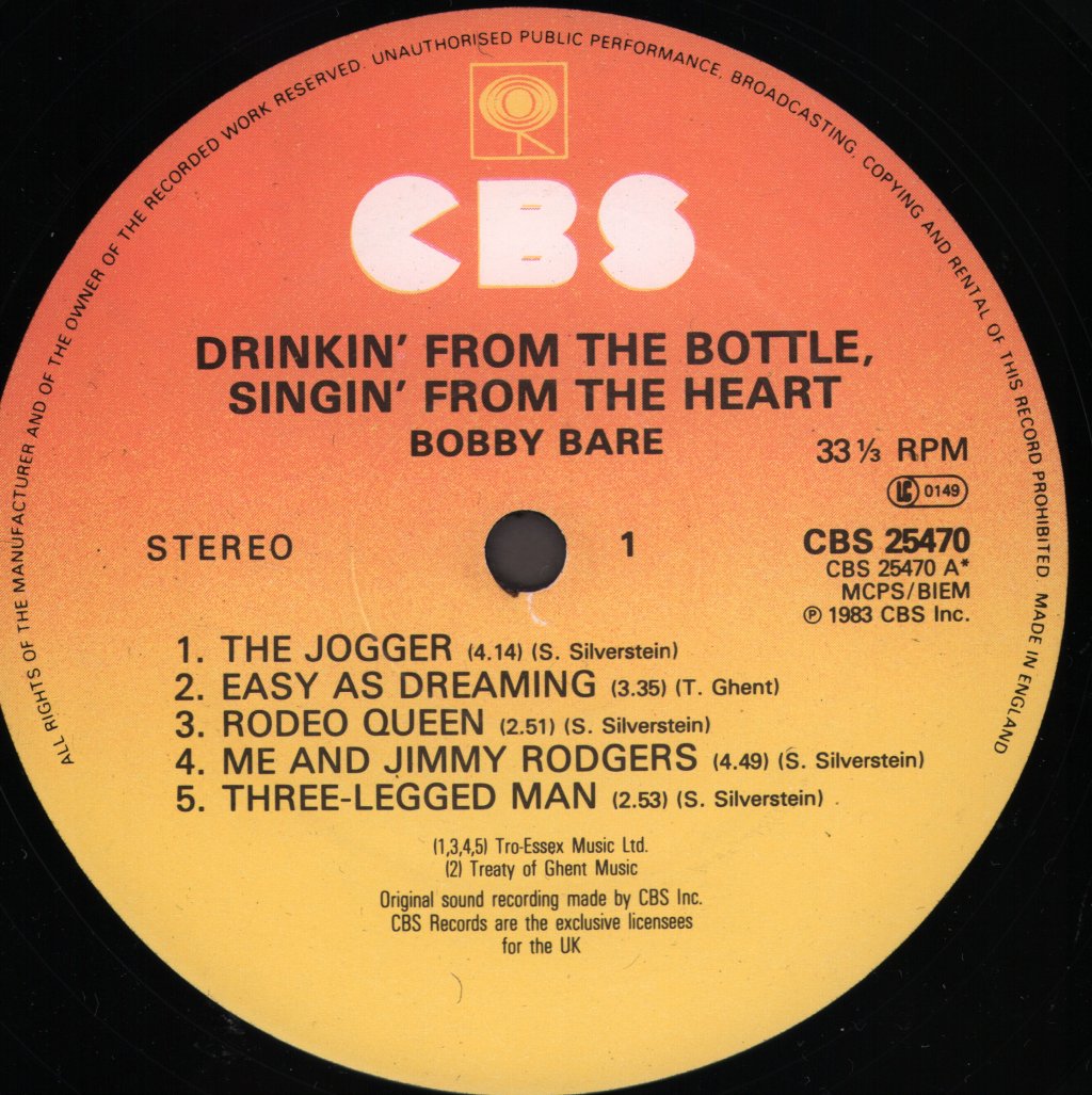 Bobby Bare - Drinkin' From The Bottle Singin' From The Heart - Lp