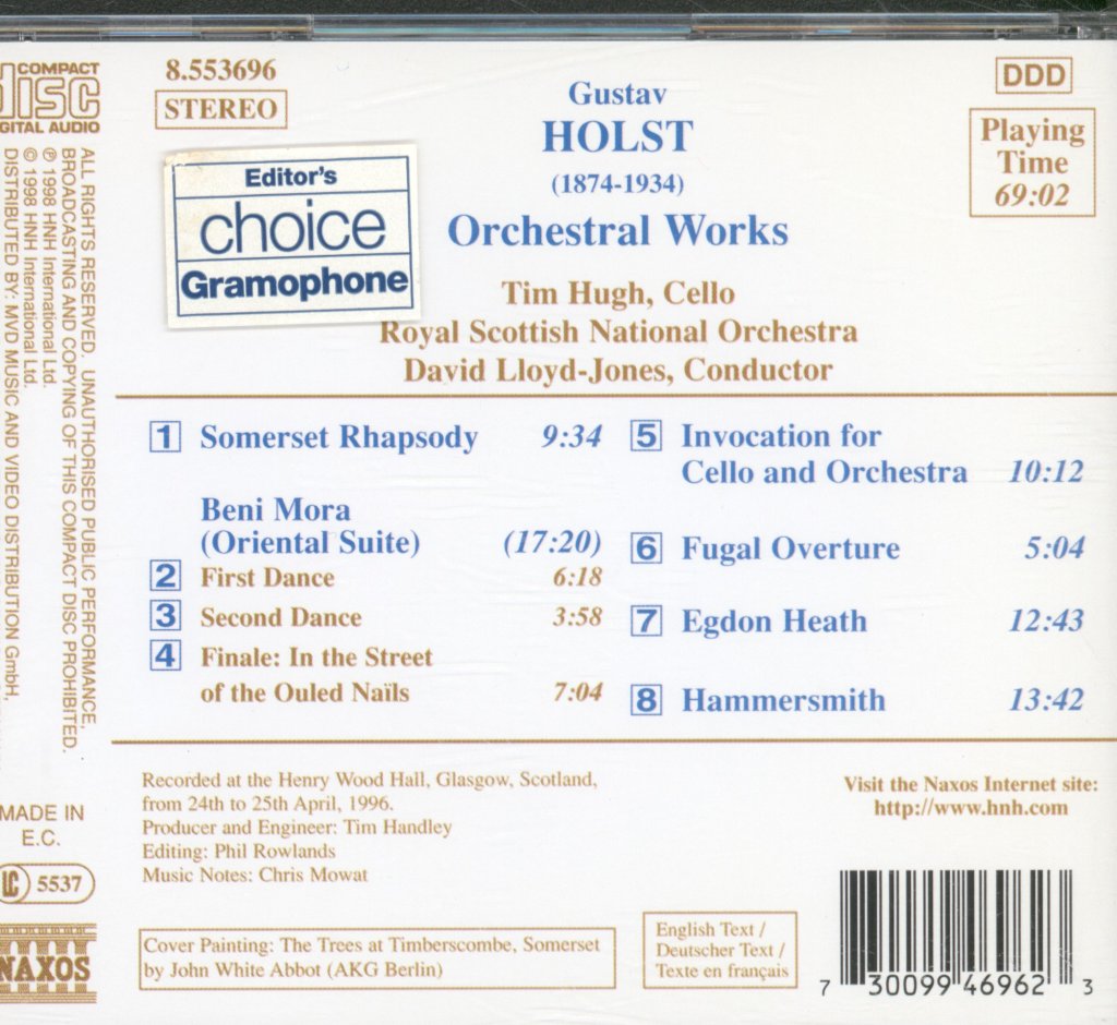 Tim Hugh, Royal Scottish National Orchestra - Holst - Beni Mora • Somerset Rhapsody • Hammersmith • Egdon Heath • Invocation For Cello And Orchestra - Cd