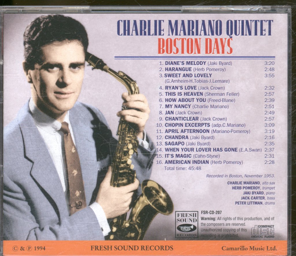 Charlie Mariano Quintet - Boston Days - Cd