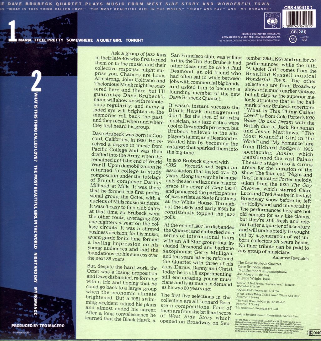 Dave Brubeck Quartet - Plays Music From West Side Story And... - Lp