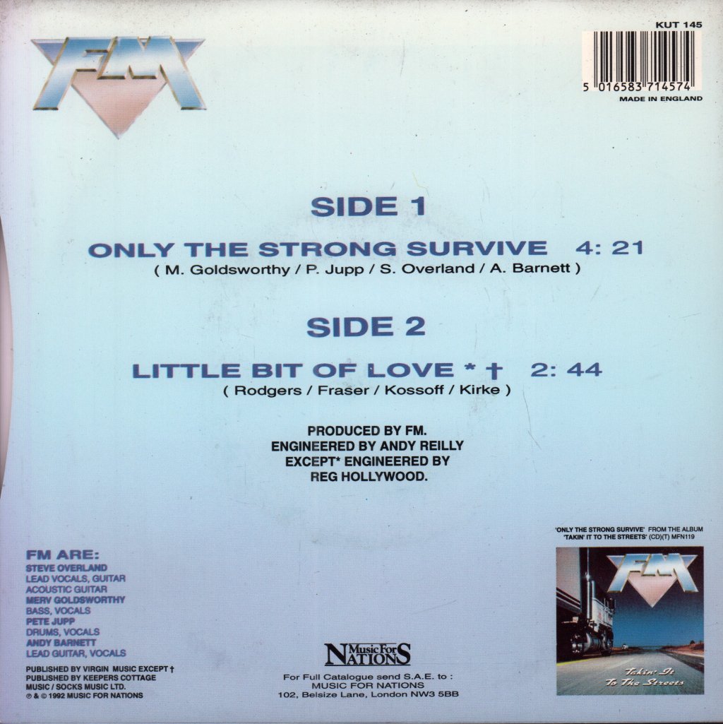 Fm (Uk Rock Group) - Only The Strong Survive - 7 Inch