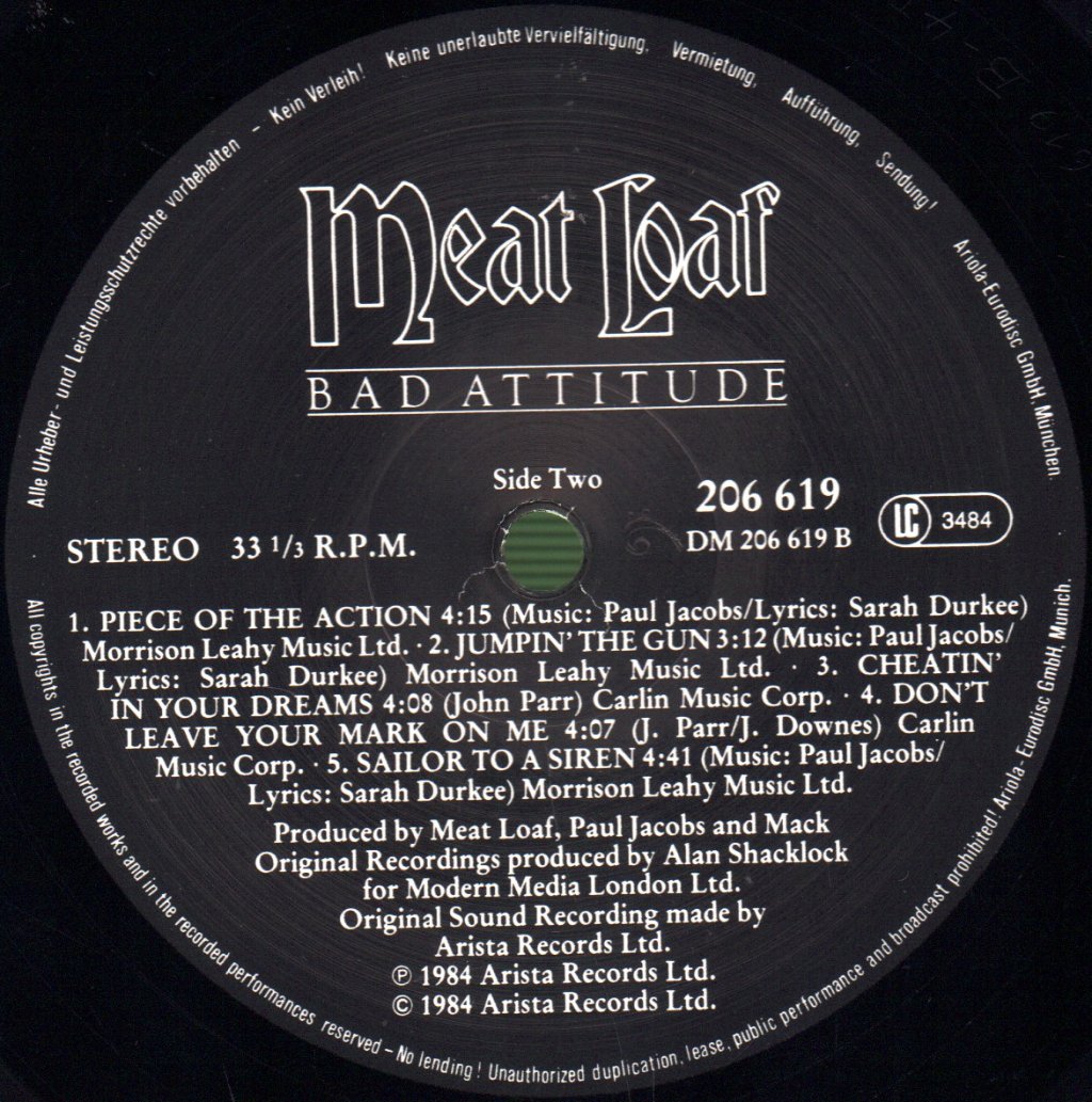 Meat Loaf - Bad Attitude - Lp