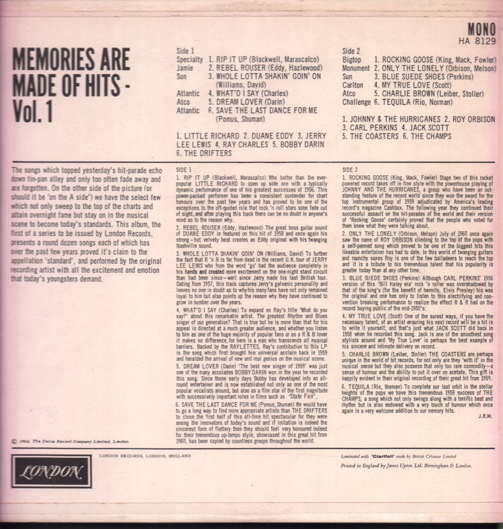 Various Artists - Memories Are Made Of Hits Volume 1 - Lp