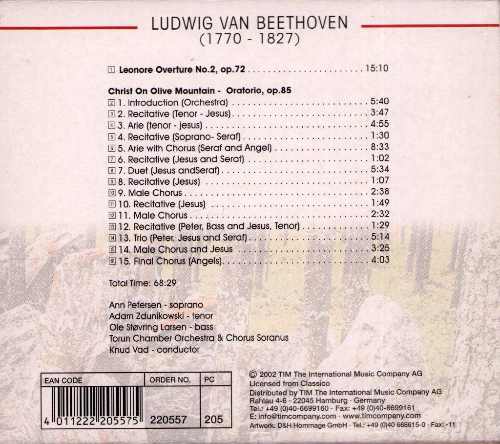 Ludwig van Beethoven, Chorus Soranus, Torun Chamber Orchestra, Knud Vad - Christ On Olive Mountain • Leonore Overture No. 2 - Cd