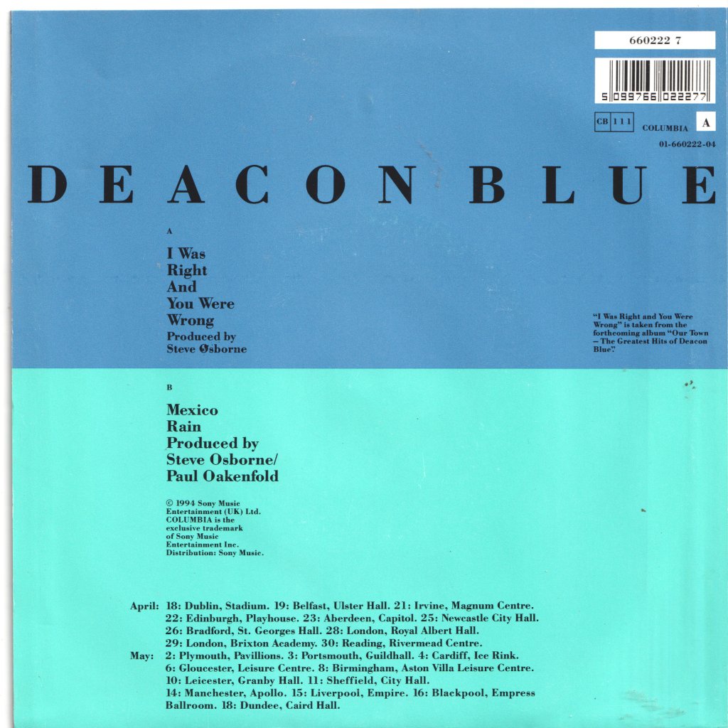 Deacon Blue - I Was Right And You Were Wrong - 7 Inch