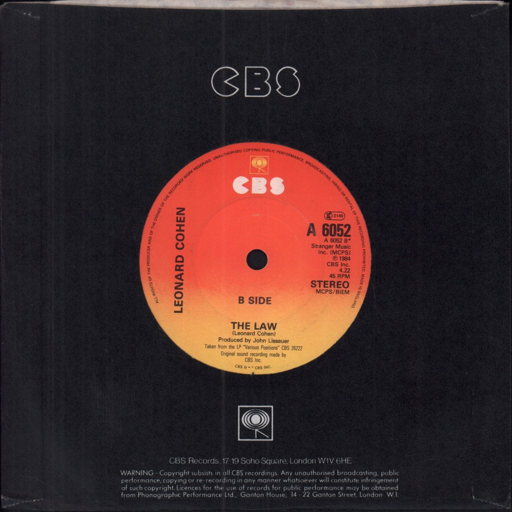 Leonard Cohen - Dance Me To The End Of Love - 7 Inch