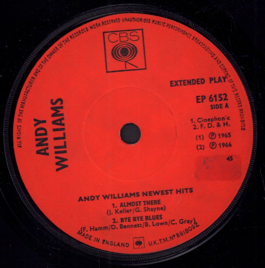 Andy Williams - Andy's Newest Hits - 7 Inch