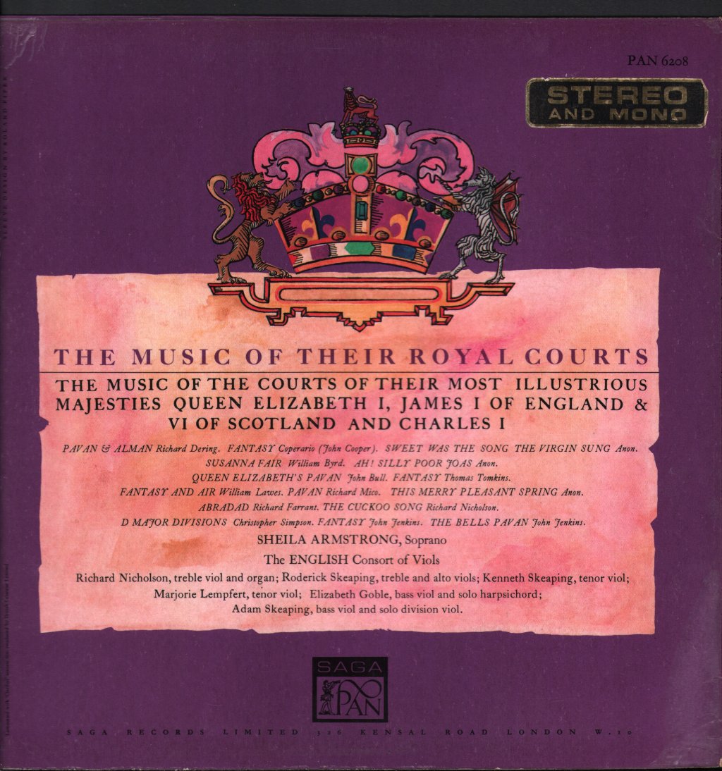 English Consort Of Viols / Sheila Armstrong - Music Of Their Royal Courts - Lp