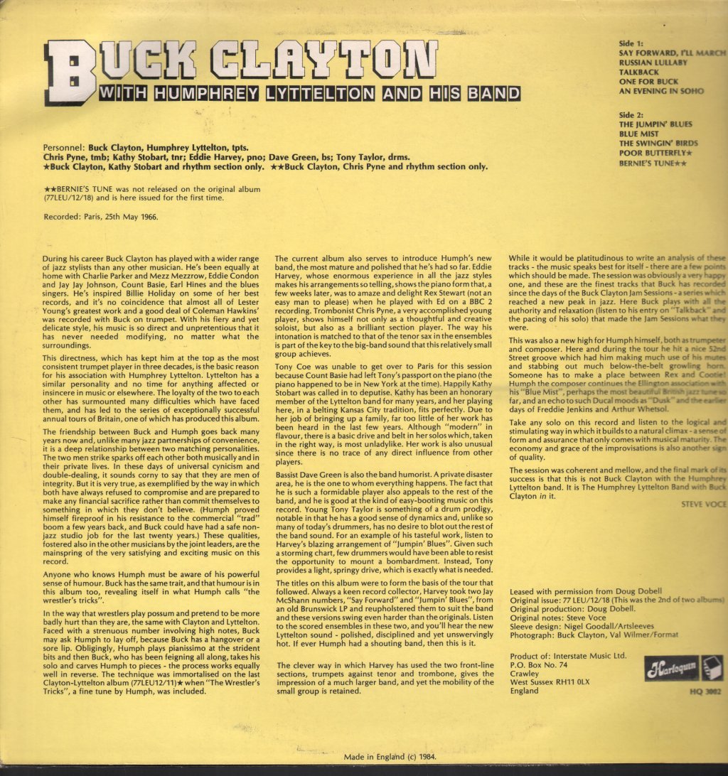Buck Clayton With Humphrey Lyttelton And Band - 1966 - Lp