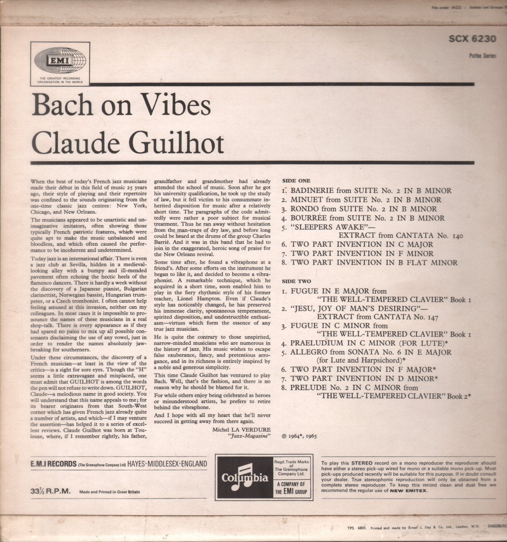 Claude Guilhot - Bach On Vibes - Lp