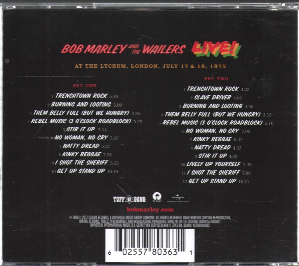 Bob Marley & The Wailers - Live! - Double Cd
