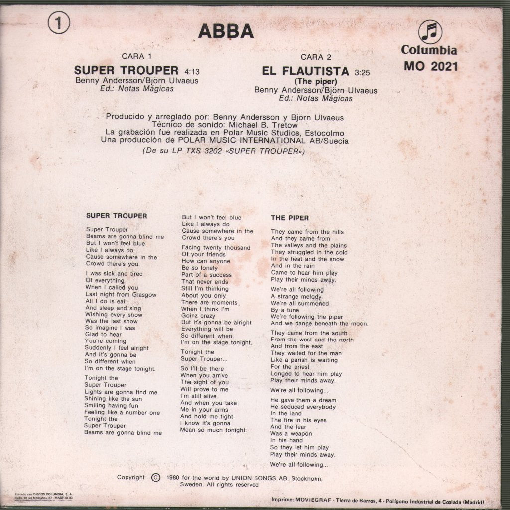 ABBA - Super Trouper / The Piper - 7 Inch