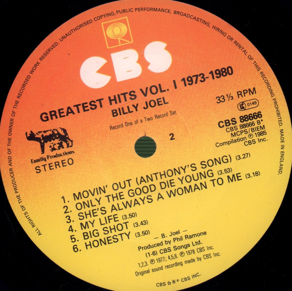 Billy Joel - Greatest Hits Volume 1 And Volume 2 - Double Lp