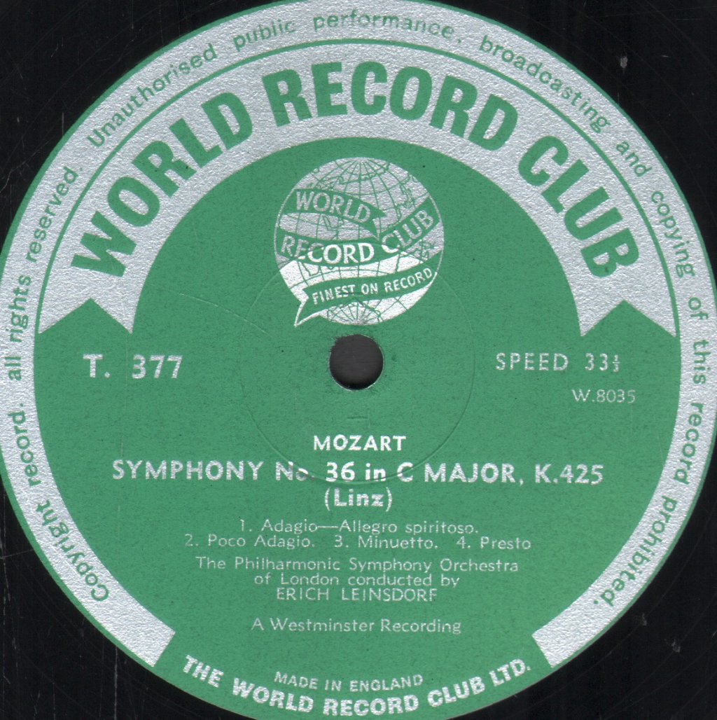 Erich Leinsdorf / London Philharmonic Orchestra - Mozart Symphonies Vol. 10 Nos. 35, 36 & 37 - Lp