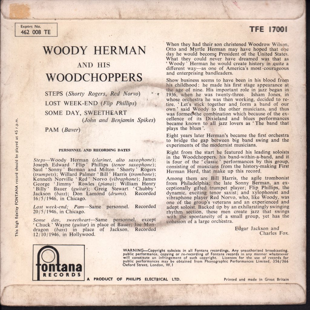 Woody Herman And His Woodchoppers - Steps - 7 Inch