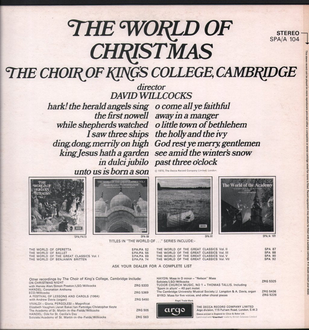 David Willcocks / King's College Choir, Cambridge - World Of Christmas - Lp