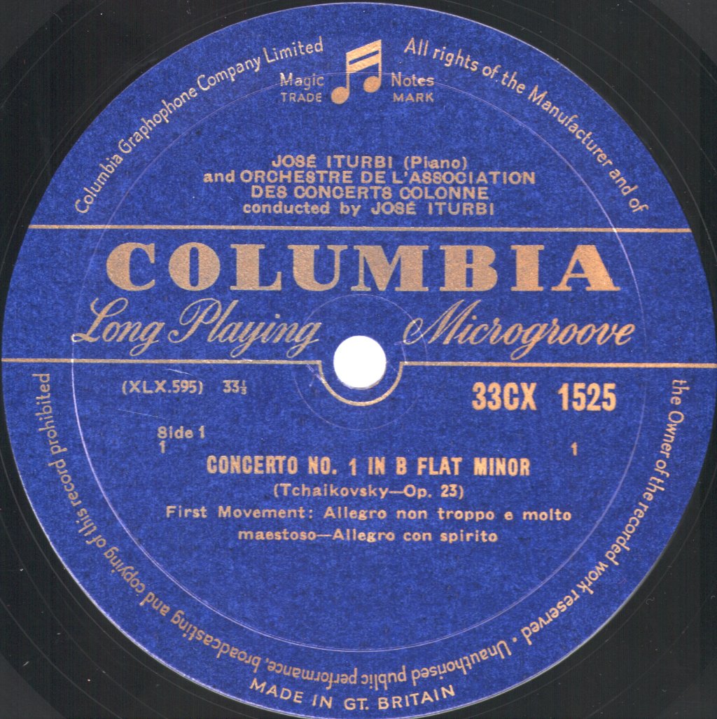 Jose Iturbi / Colonne Orchestra - Tchaikovsky - Piano Concerto in B flat minor - Lp