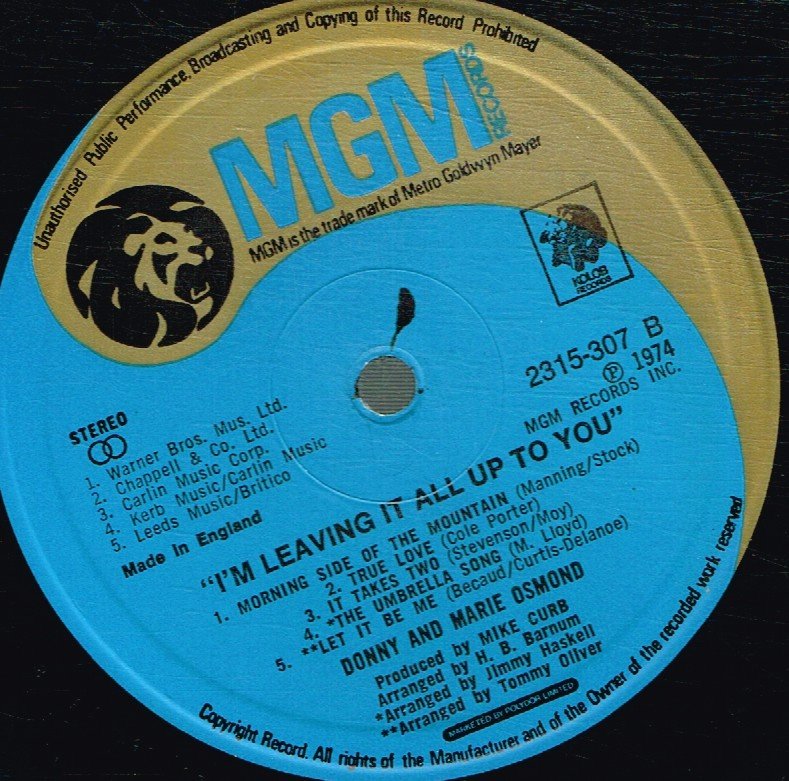 Donny And Marie Osmond - I'm Leaving It All Up To You - Lp