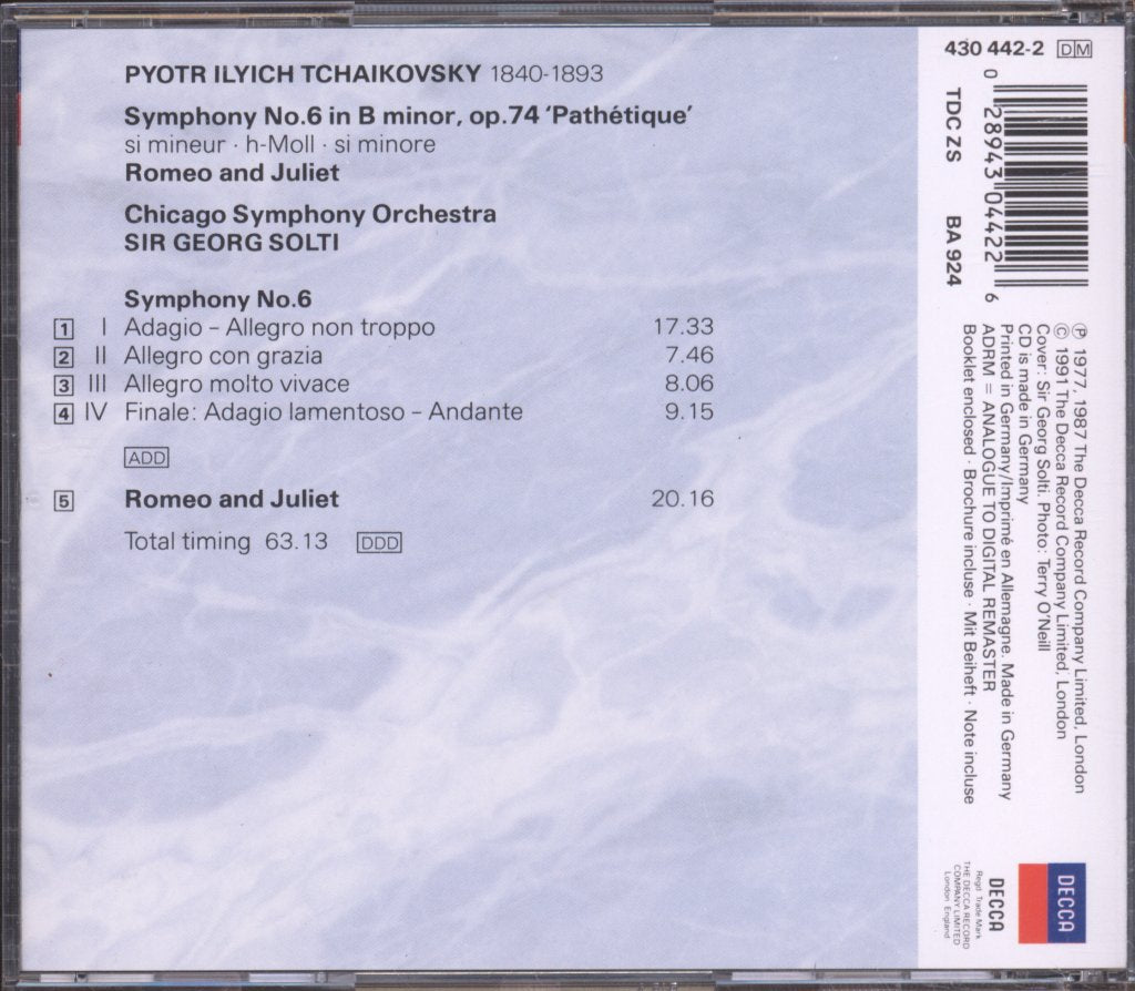 Chicago Symphony Orchestra / Sir Georg Solti - Tchaikovsky - Symphony No.6 'Pathetique' / Romeo & Juliet - Cd