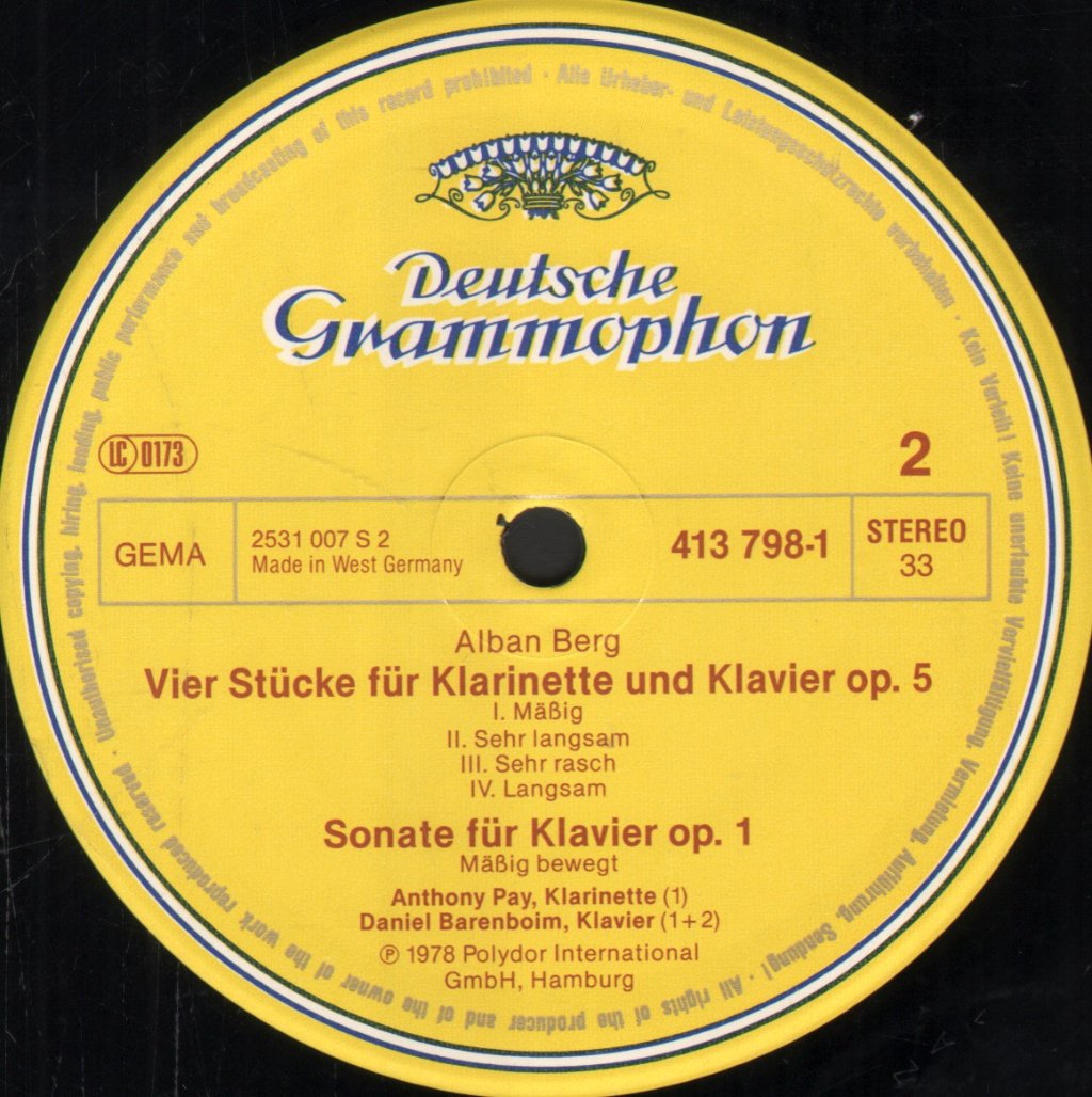 Daniel Barenboim / Pinchas Zukerman / Antony Pay / Ensemble Intercontemporain - Alban Berg - Kammerkonzert / Klaviersonate Op.1 - Lp