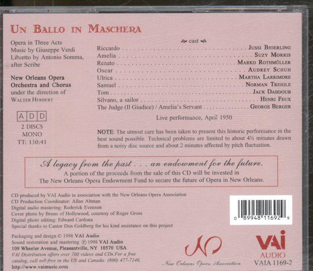 Jussi Bjoerling - Verdi - Un Ballo In Maschera - Double Cd
