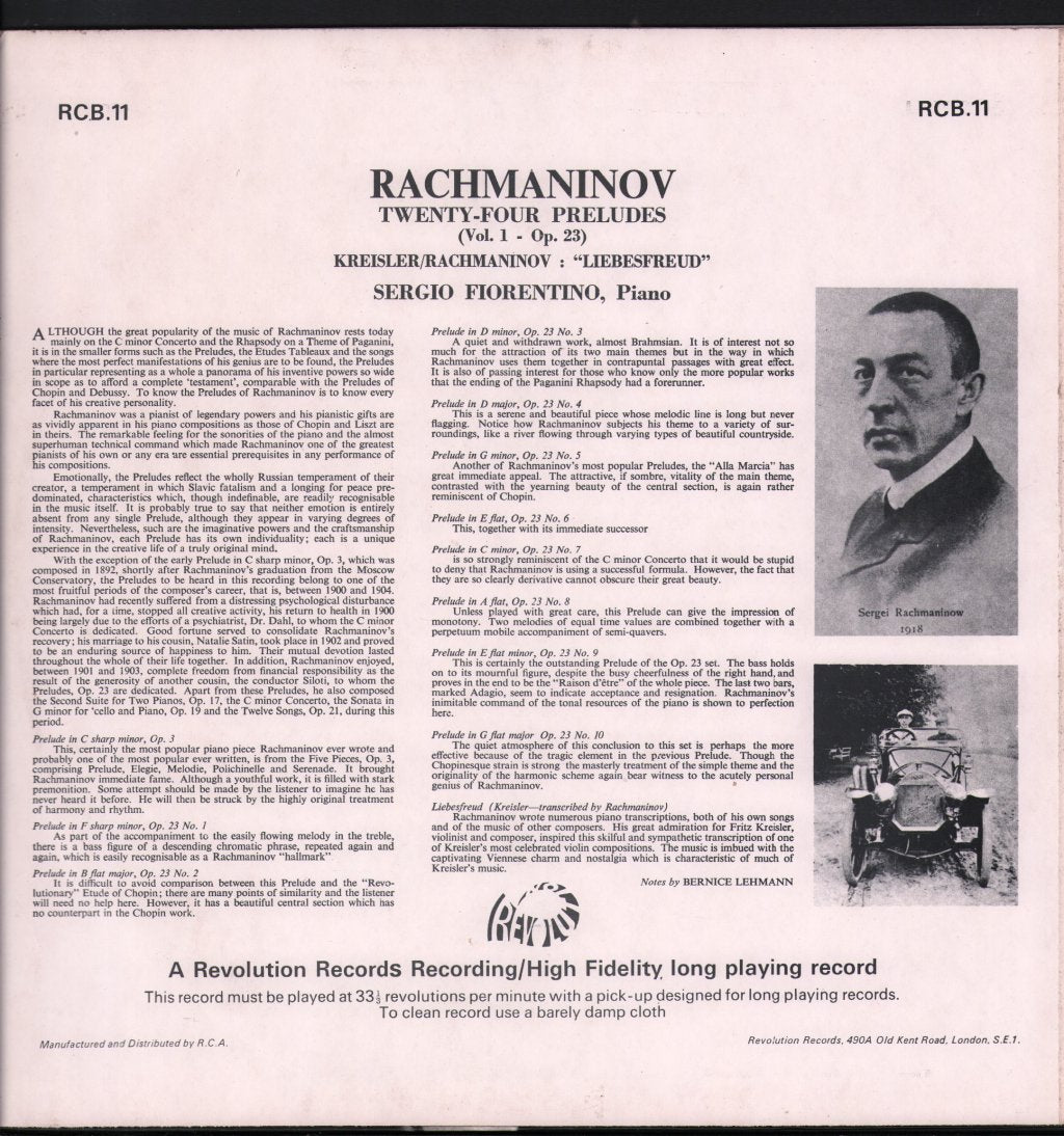 Sergio Fiorentino - Sergei Rachmaninov - Twenty-Four Preludes - Lp