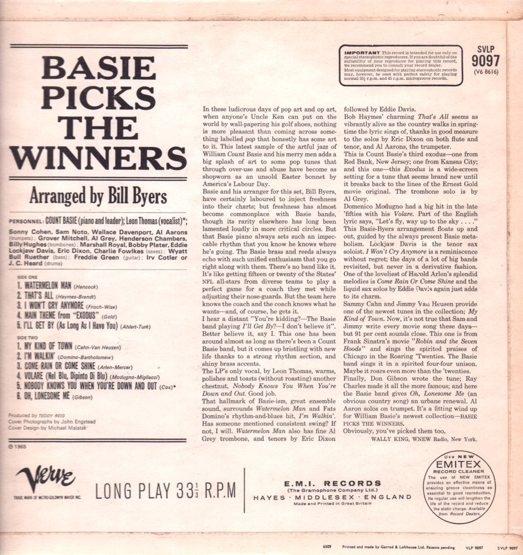 Count Basie - Basie Picks The Winners - Lp