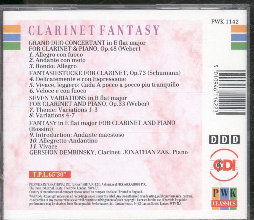 Gershon Dembinsky, Jonathan Zak - Clarinet Fantasy - Cd