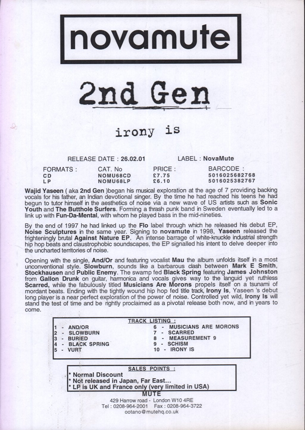 2Nd Gen - Irony Is - Lp