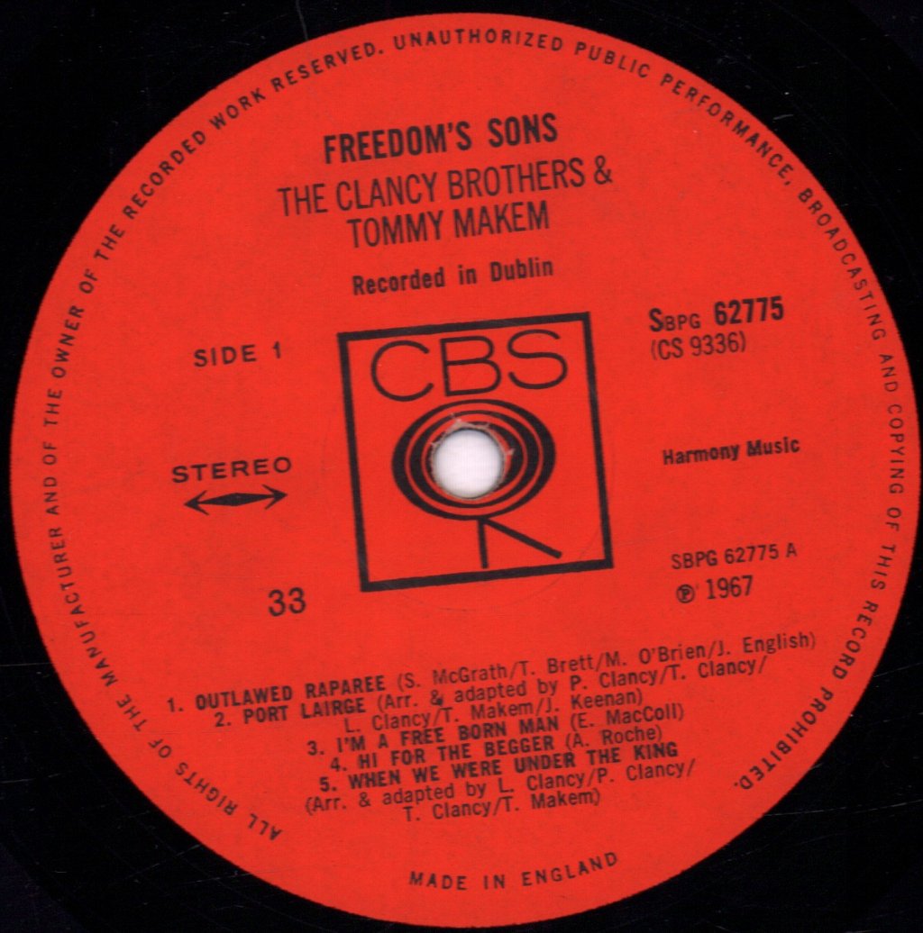 Clancy Brothers And Tommy Makem - Freedom's Sons - Lp