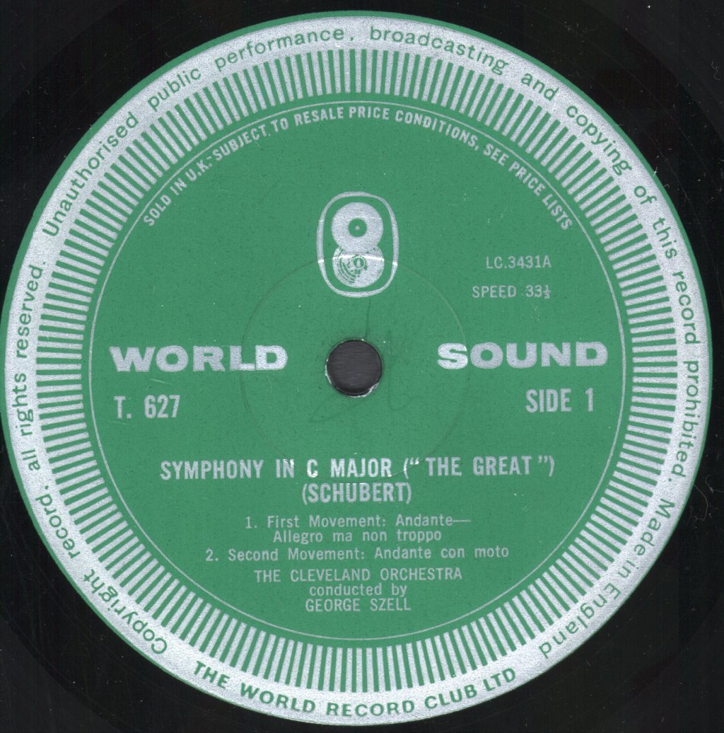 George Szell / Cleveland Symphony Orchestra - Schubert Symphony No. 9 'The Great' In C-Major - Lp