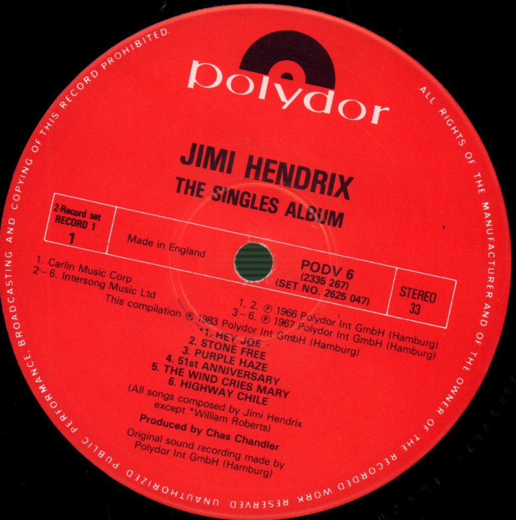 Jimi Hendrix - Singles Album - Double Lp