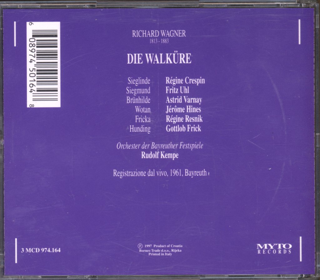 Orchester Der Bayreuther Festspiele, Rudolf Kempe - Wagner - Die Walküre - Triple Cd
