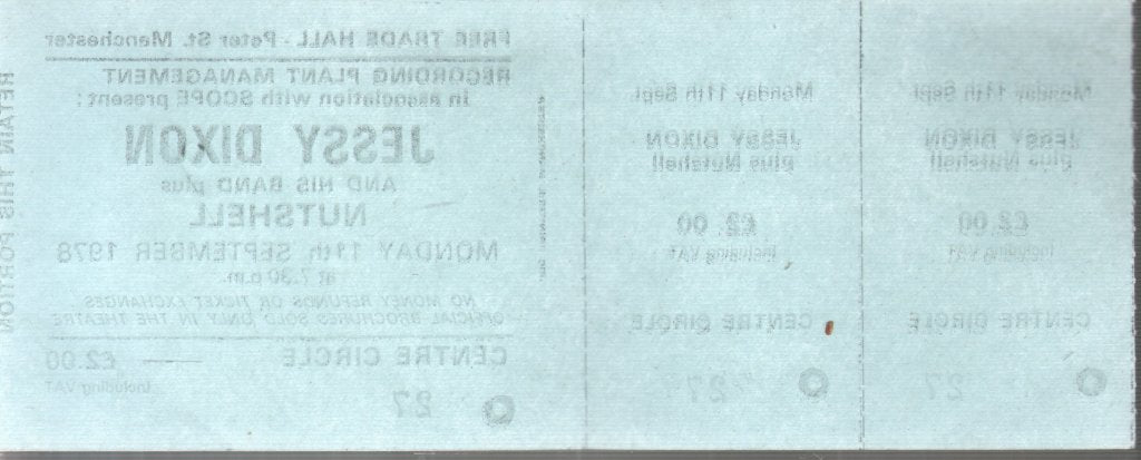 Jessy Dixon/Nutshell - Free Trade Hall Manchester 11Th Sept 1978 - Ticket
