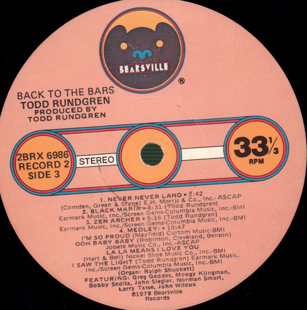 Todd Rundgren - Back To The Bars - Double Lp