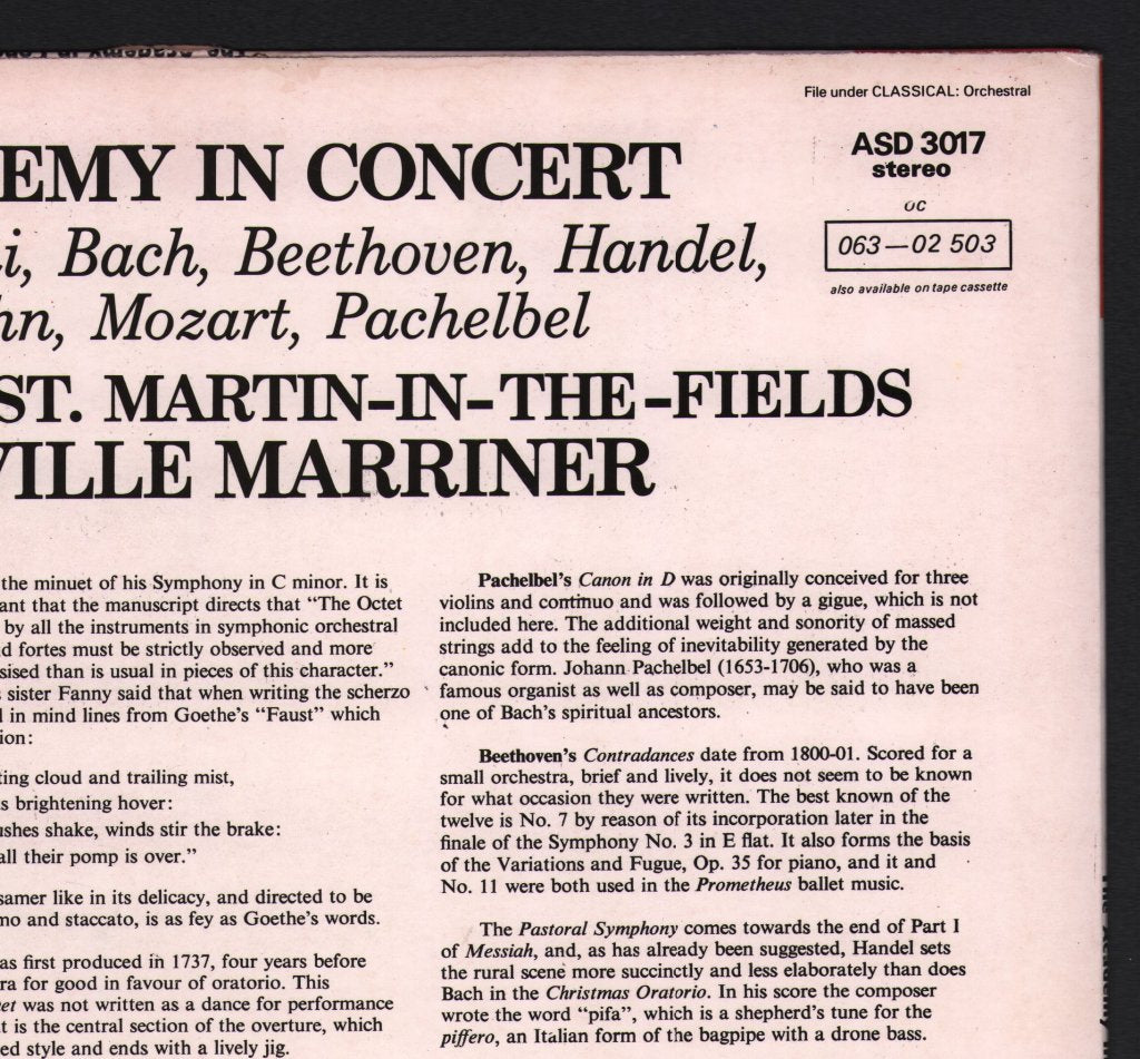 Neville Marriner / Academy Of St.Martin-In-The-Fields - Academy In Concert - Lp