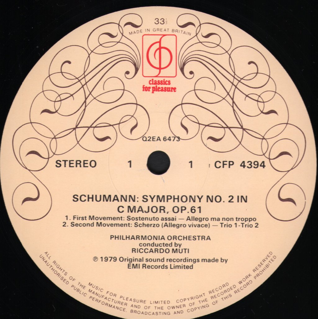 Riccardo Muti / Philharmonia Orchestra - Schumann - Symphony No. 2  / Overture To Goethe's "Hermann And Dorothea" - Lp